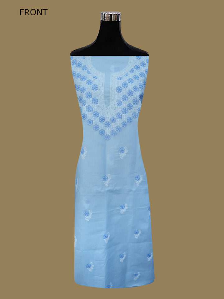 Women Hand Embroidered Chikankari Cotton Dressmaterial PCSCU00102FS-Blue