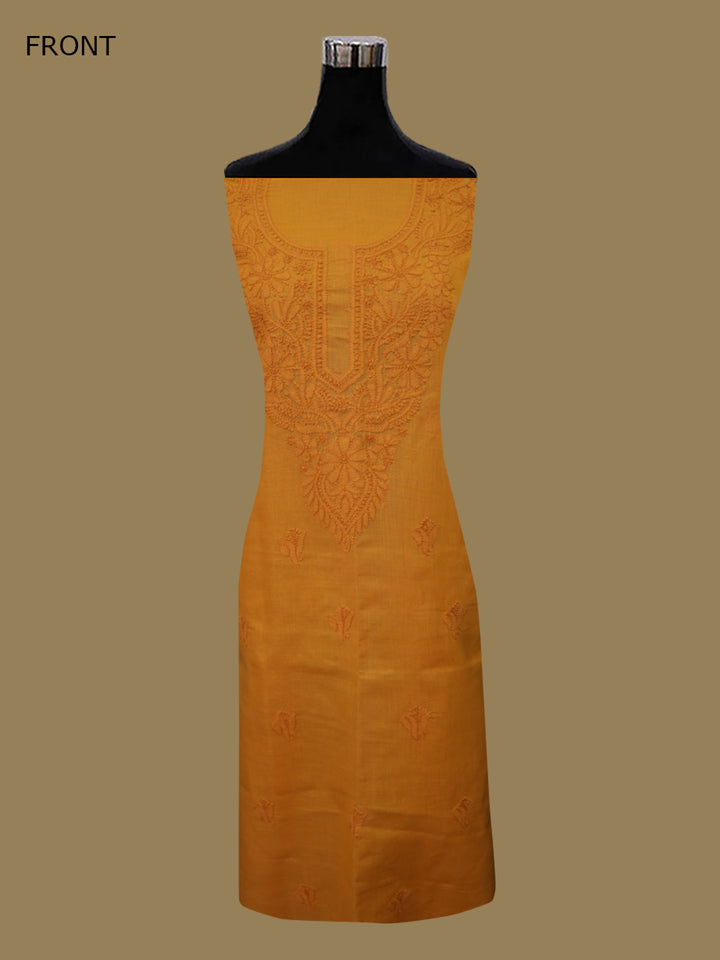 Women Hand Embroidered Chikankari Cotton Dressmaterial PCSCU00103FS-MUSTARD