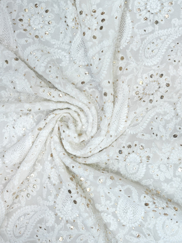 Women Hand Embroidered Chikankari Viscose Georgette Dressmaterial PC4124-WHITE6