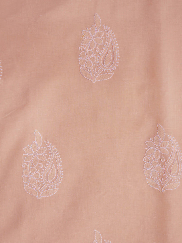Women Hand Embroidered Chikankari Cotton DressMaterial PCSCU00104FS-PEACH