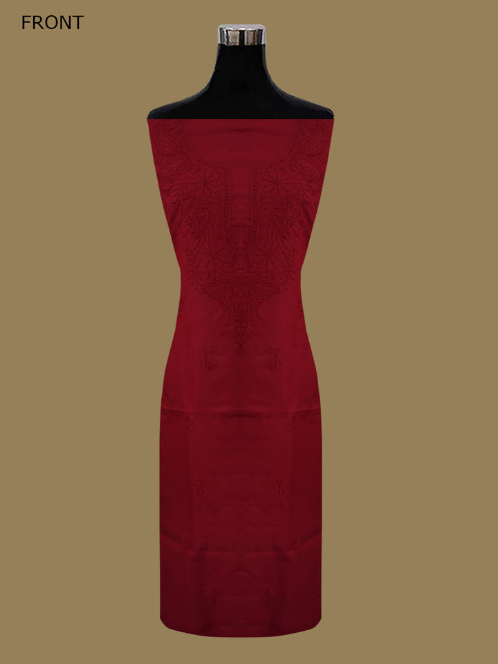 Women Hand Embroidered Cotton Chikankari Dress MaterialPCSCU00103FS-CHERRYRED