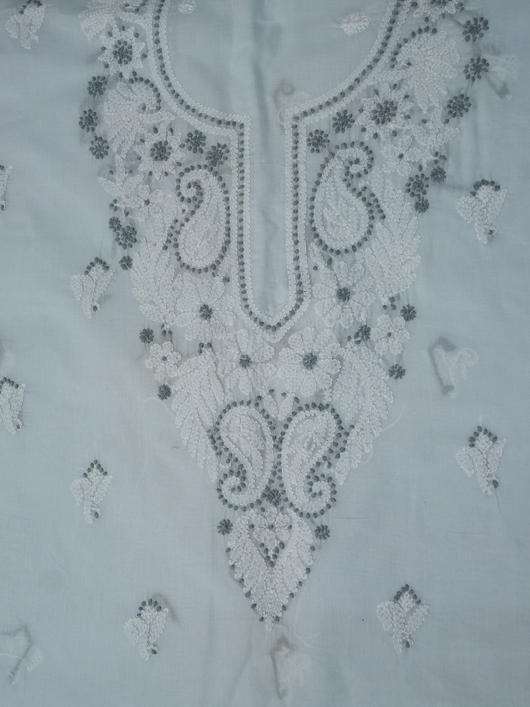 Women Hand Embroidered Cotton Chikankari Dress Material PCSCU00104FS-LIGHTGREY