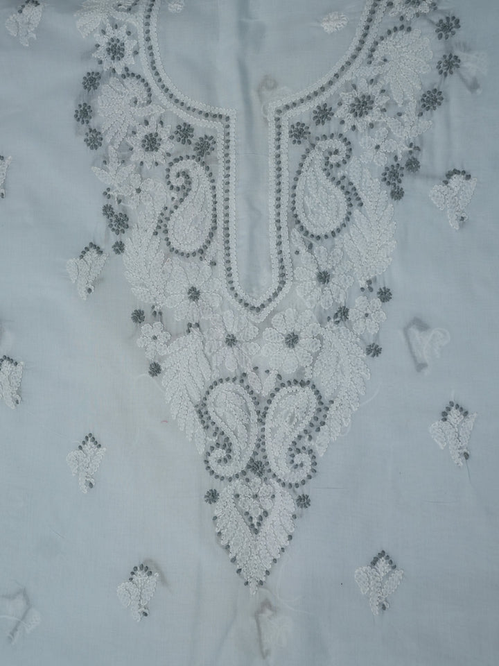 Women Hand Embroidered Cotton Chikankari Dress Material PCSCU00104FS-LIGHTGREY
