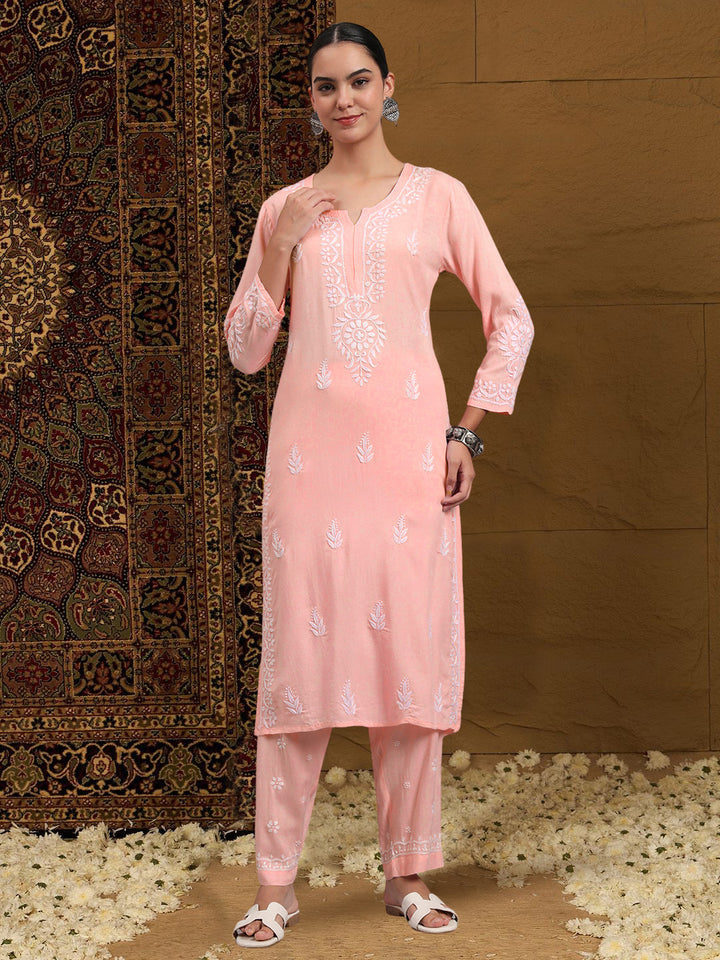 Women Hand Embroidered Chikankari Rayon kurta set PC4076KS