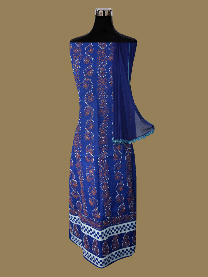Women Hand Embroidered Chikankari Cotton Dressmaterial PC4120-NAVYBLUE