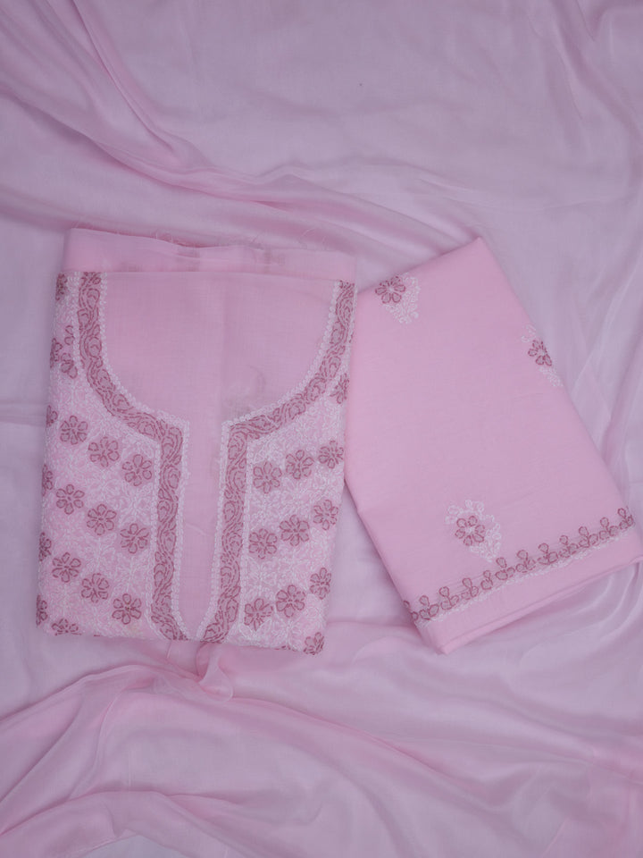 Women Hand Embroidered Chikankari Cotton Dressmaterial PCSCU00102FS-Babypink