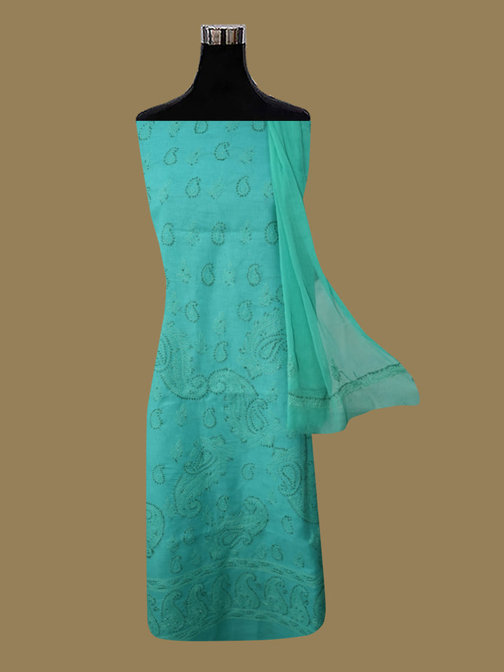 Women Hand Embroidered Chikankari Cotton Dressmaterial PC4120-GREEN