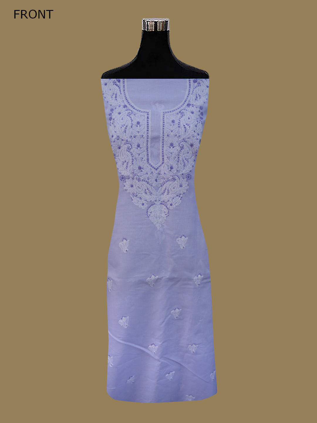 Women Hand Embroidered Cotton Chikankari Dress MaterialPCSCU00104FS-LAVENDER