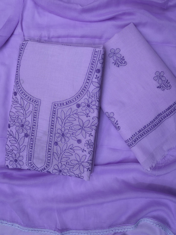 Women Hand Embroidered Chikankari Cotton Dressmaterial PCSCU00406FS-MAUVE