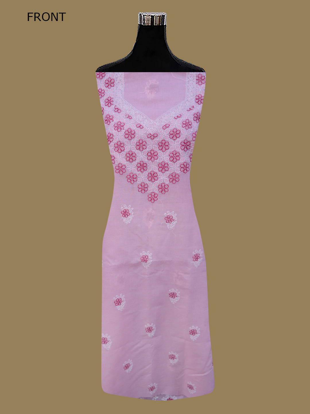 Women Hand Embroidered Chikankari Cotton Dressmaterial PCSCU00102FS-Pink