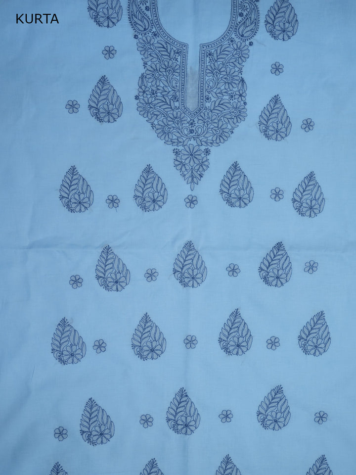 Women Hand Embroidered Cotton Chikankari Dress MaterialPCSCU00406FS-LIGHTBLUE