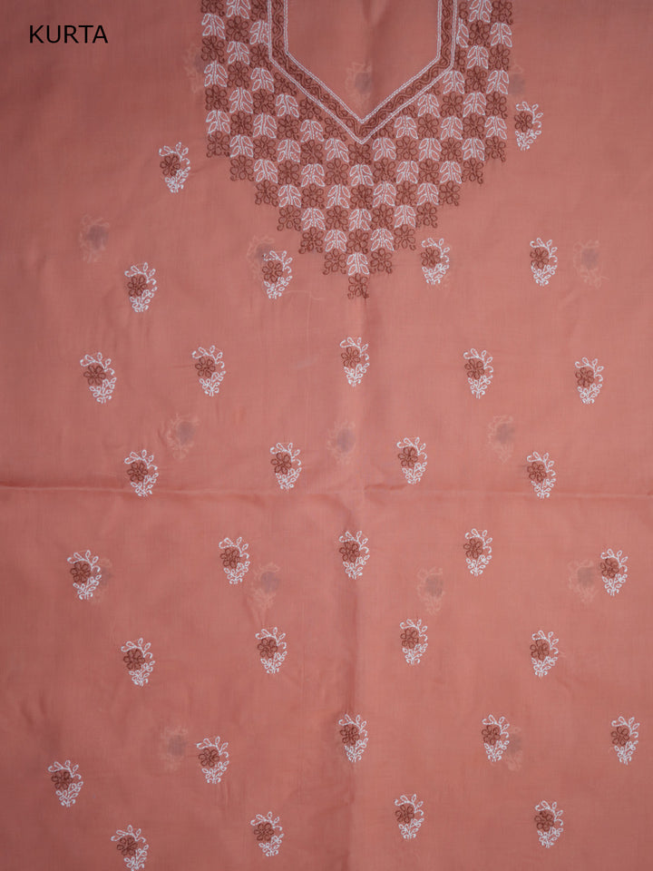 Women Hand Embroidered Chikankari Cotton Dressmaterial PCSCU00102FS-PEACH