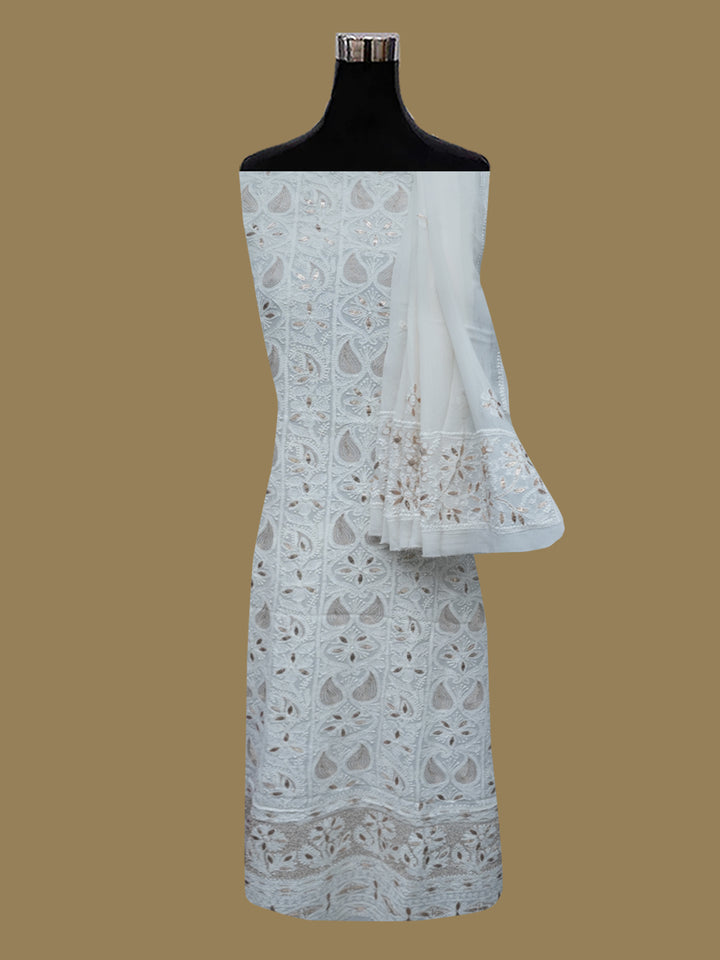 Women Hand Embroidered Chikankari Viscose Georgette Dressmaterial PC4124-WHITE8