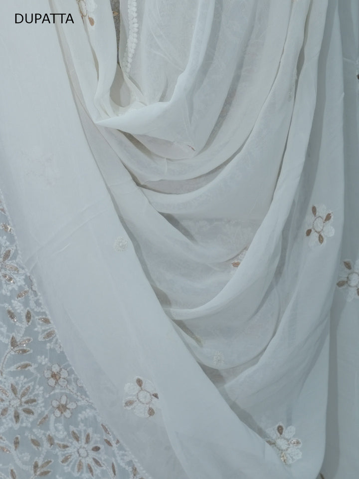 Women Hand Embroidered Chikankari Viscose Georgette Dressmaterial PC4124-WHITE2