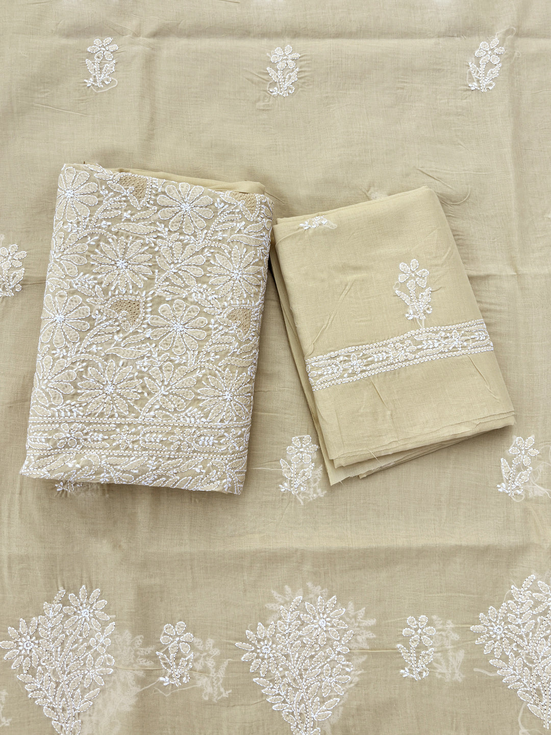 Hand Embroidered Chikankari Cotton Dress Material - PC4061