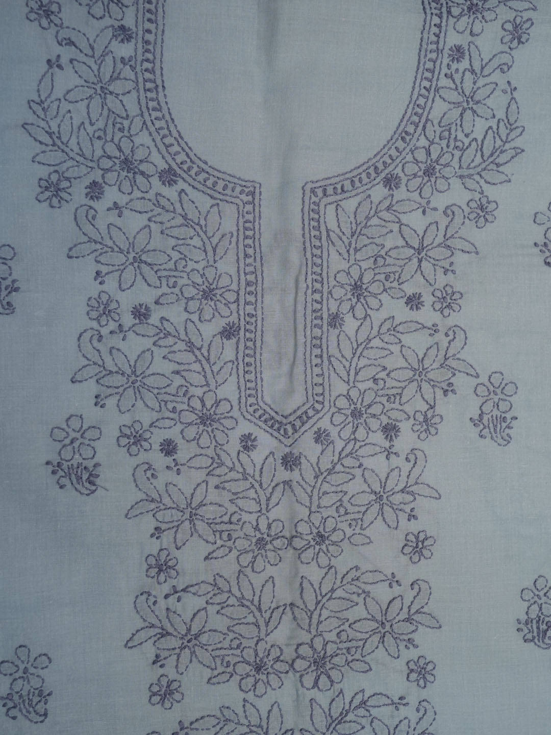 Women Hand Embroidered Cotton Chikankari Dress MaterialPCSCU00406FS-STEELGREY