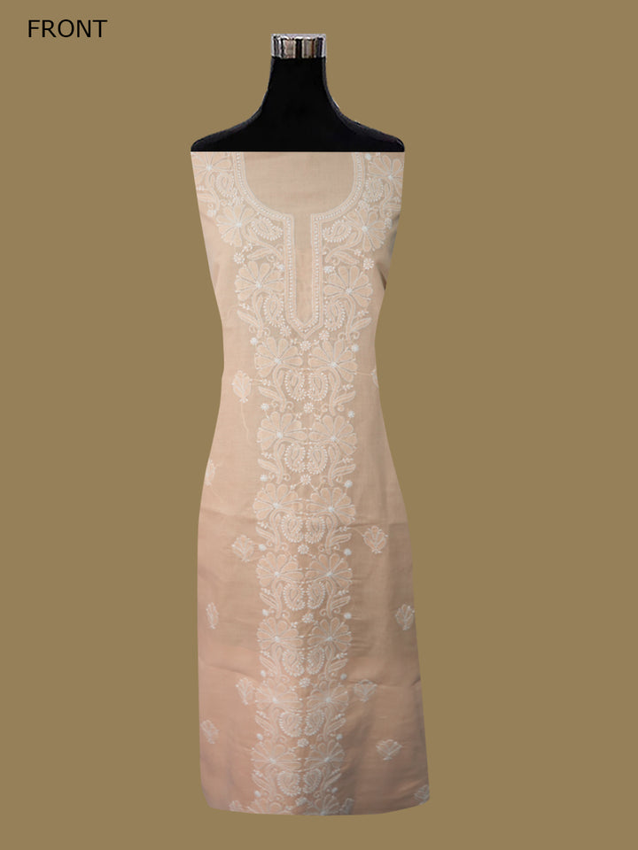 Women Hand Embroidered Cotton Chikankari Dress MaterialPCSCU00104FS-APRICOTPEACH