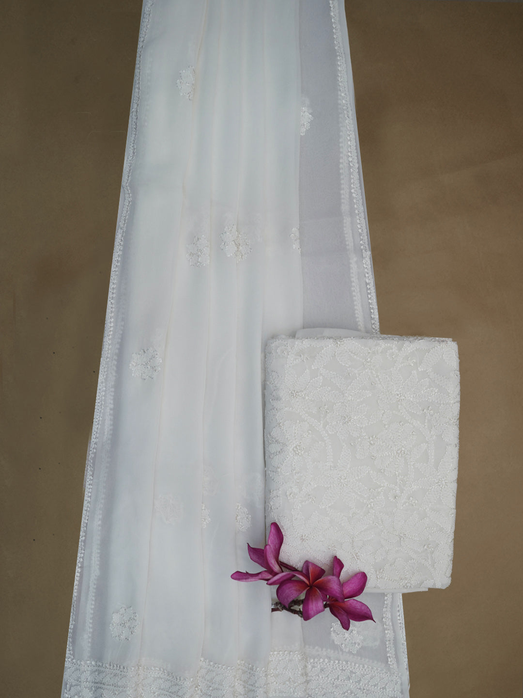 Women Hand Embroidered Chikankari Viscose Georgette Dressmaterial PC4123-WHITE5