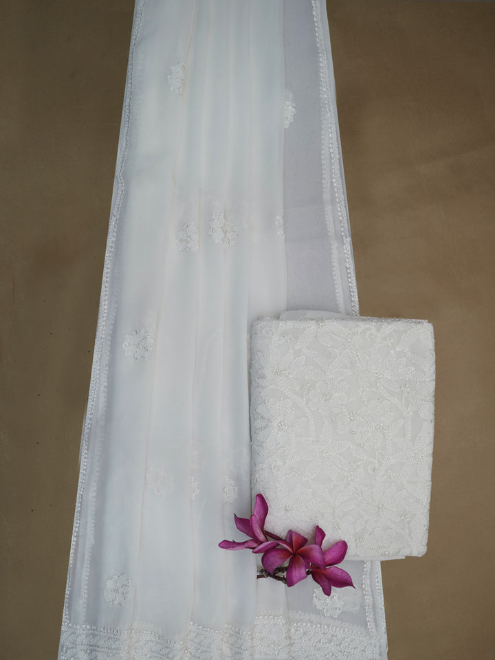 Women Hand Embroidered Chikankari Viscose Georgette Dressmaterial PC4123-WHITE5