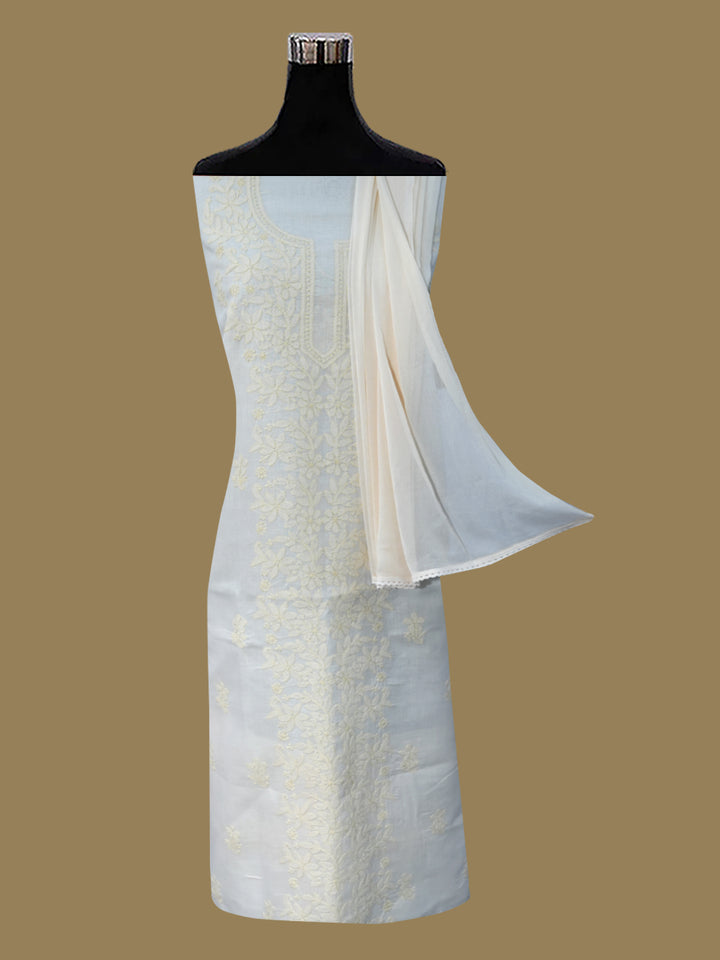 Women Hand Embroidered Chikankari Cotton Dressmaterial PCSCU00406FS-BEIGE