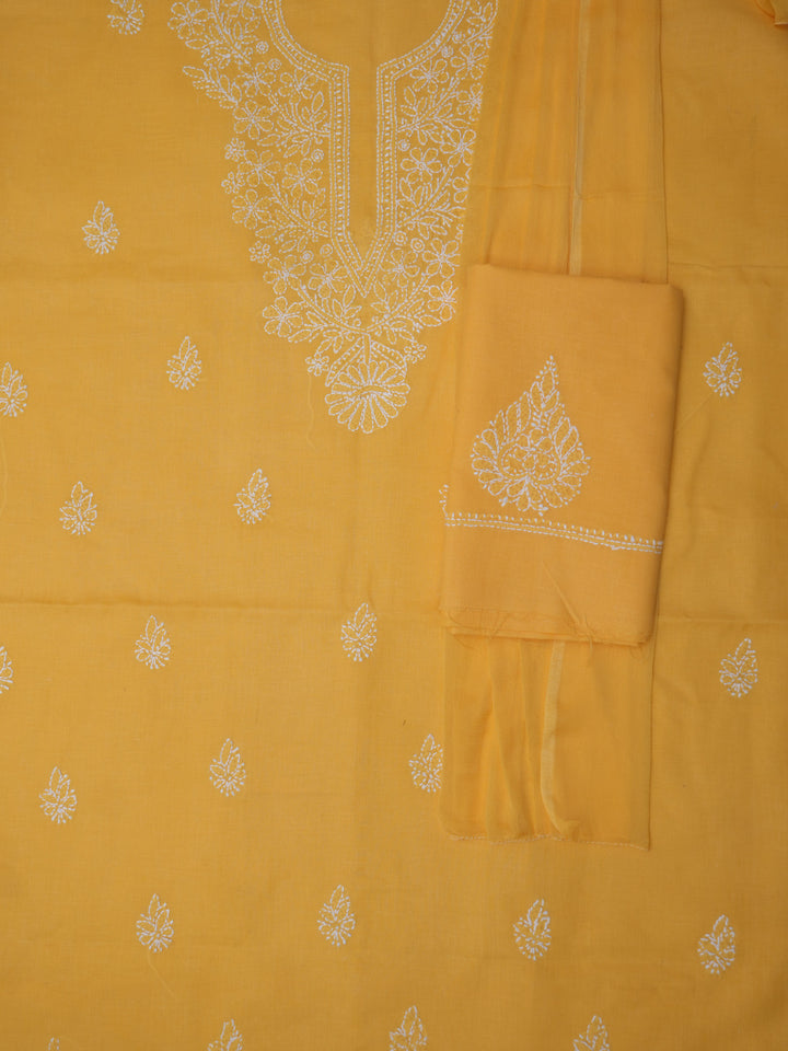 Women Hand Embroidered Cotton Chikankari Dress Material PCSCU00104FS Yellow