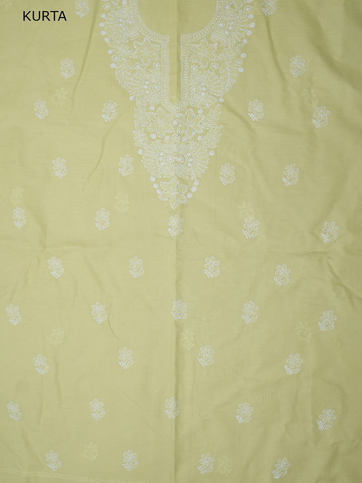 Women Hand Embroidered Chikankari Cotton Dressmaterial PCSCU00104FS-Yellow