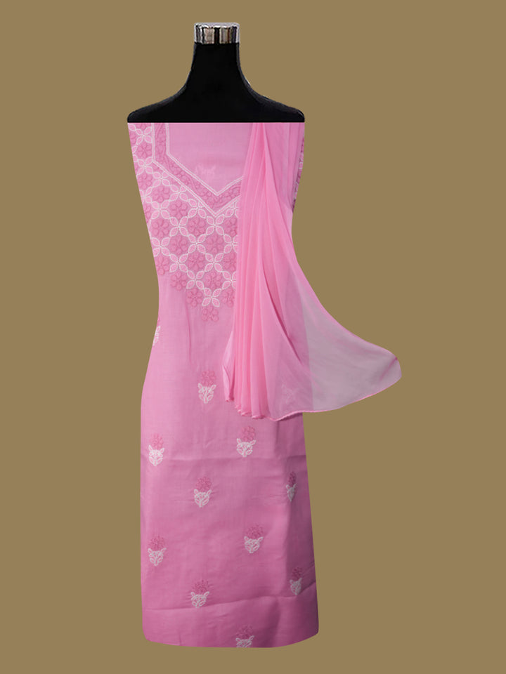 Women Hand Embroidered Cotton Chikankari Dress MaterialPCSCU00102FS-BUBBLEGUMPINK