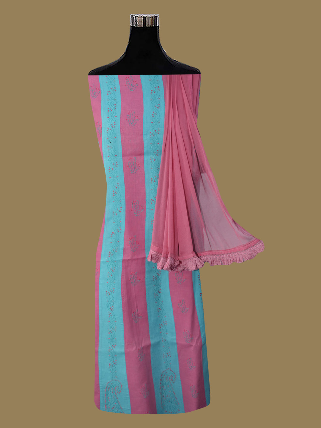 women hand embroidered chikankari cotton dressmaterial PC4120-ONIONPINK2