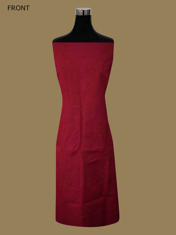 Women Hand Embroidered Cotton Chikankari Dress MaterialPCSCU00406FS-TOMATORED