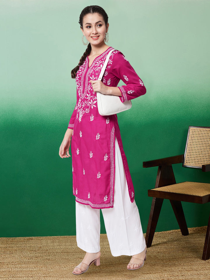 Hand Embroidered Chikankari Cotton Straight Kurta- PC3372