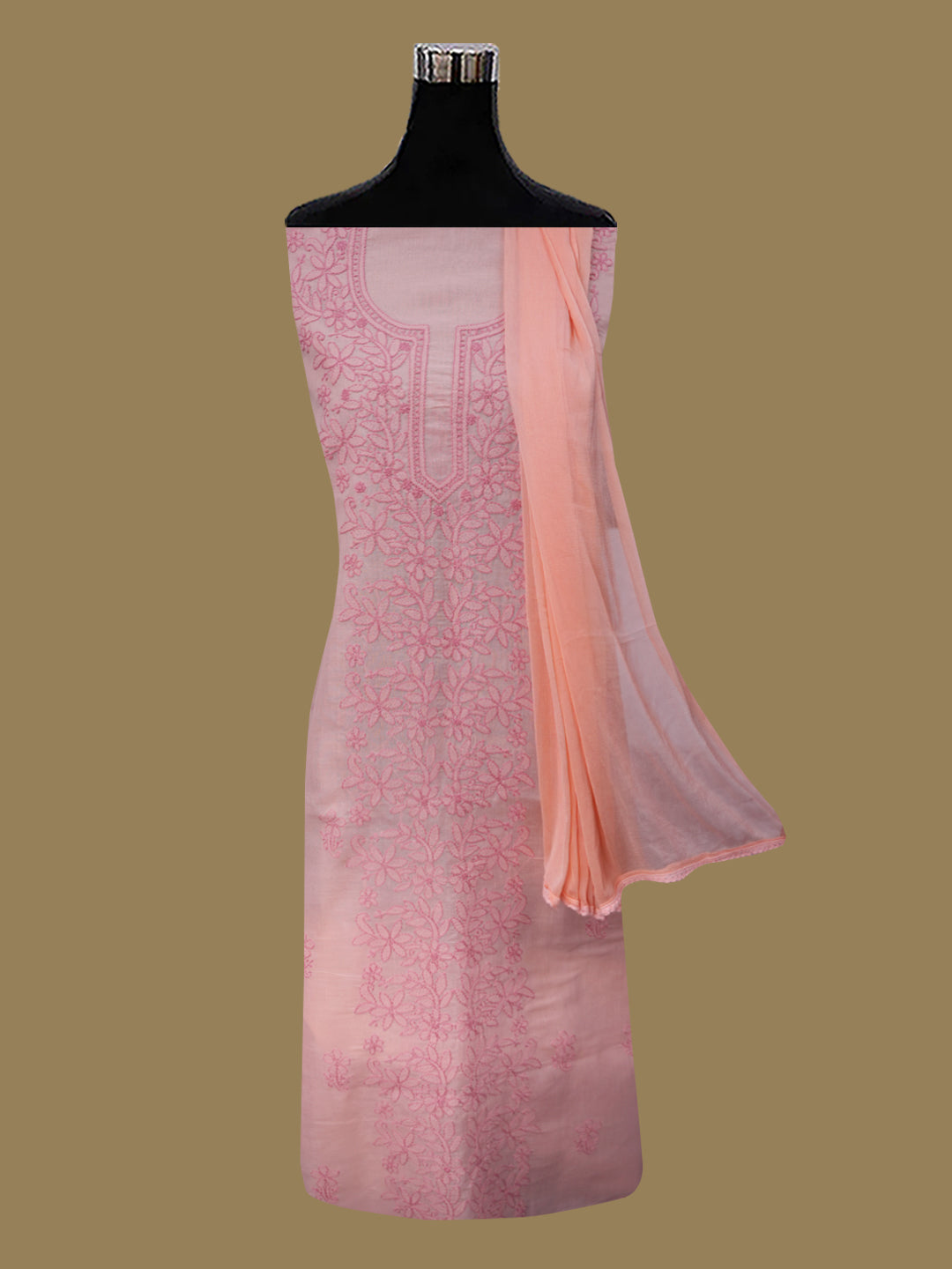 Women Hand Embroidered Chikankari Cotton Dressmaterial PCSCU00406FS-Peach