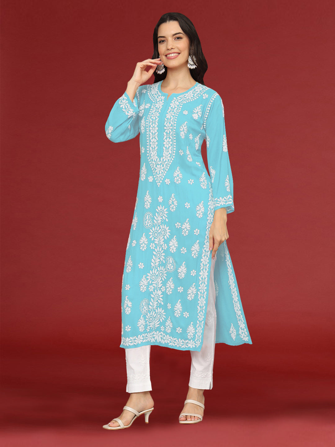 Hand Embroidered Chikankari Modal Straight Kurta- PC4042