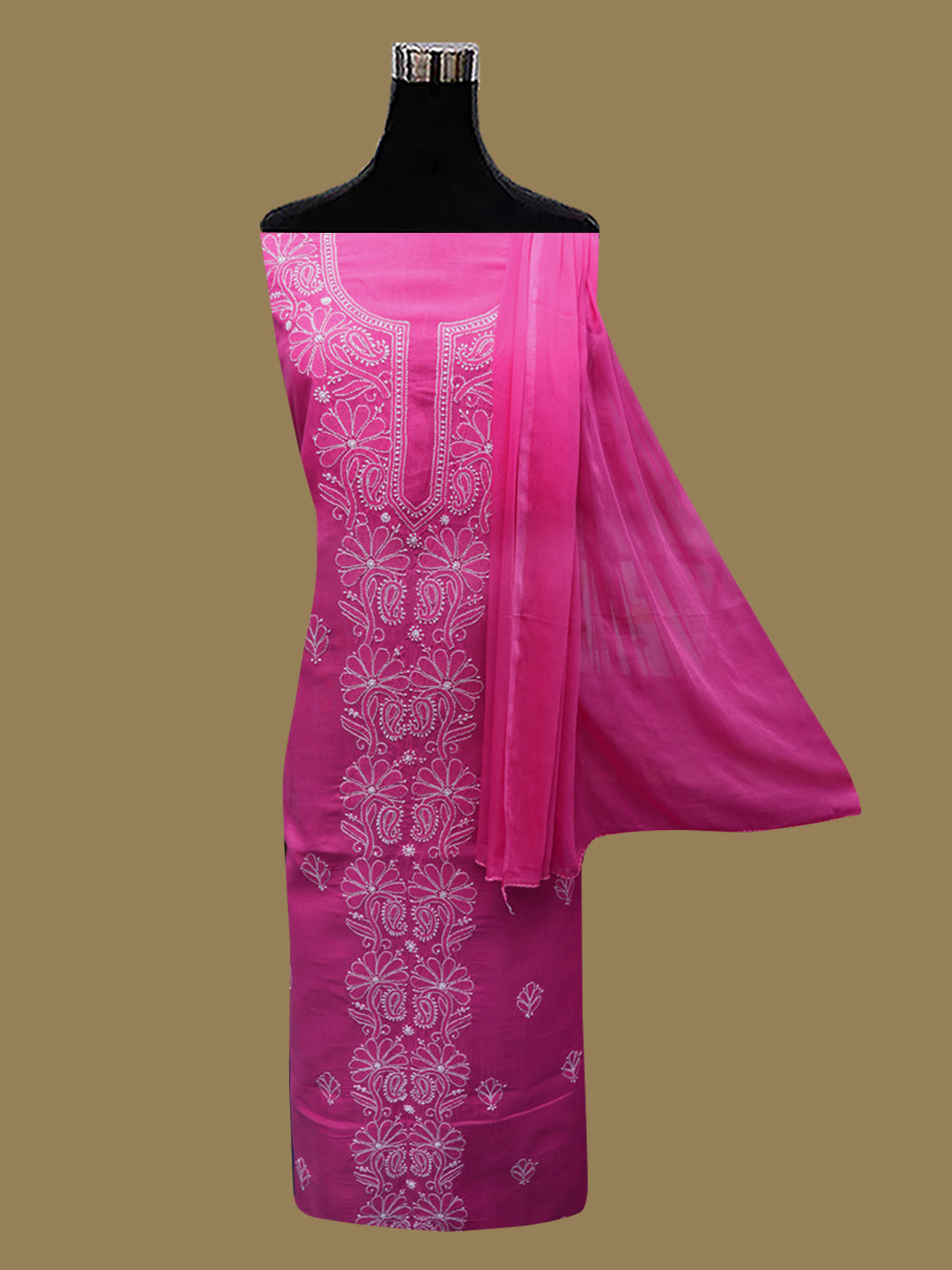 Women Hand Embroidered Chikankari Cotton Dressmaterial PCSCU00104FS-MAGENTA