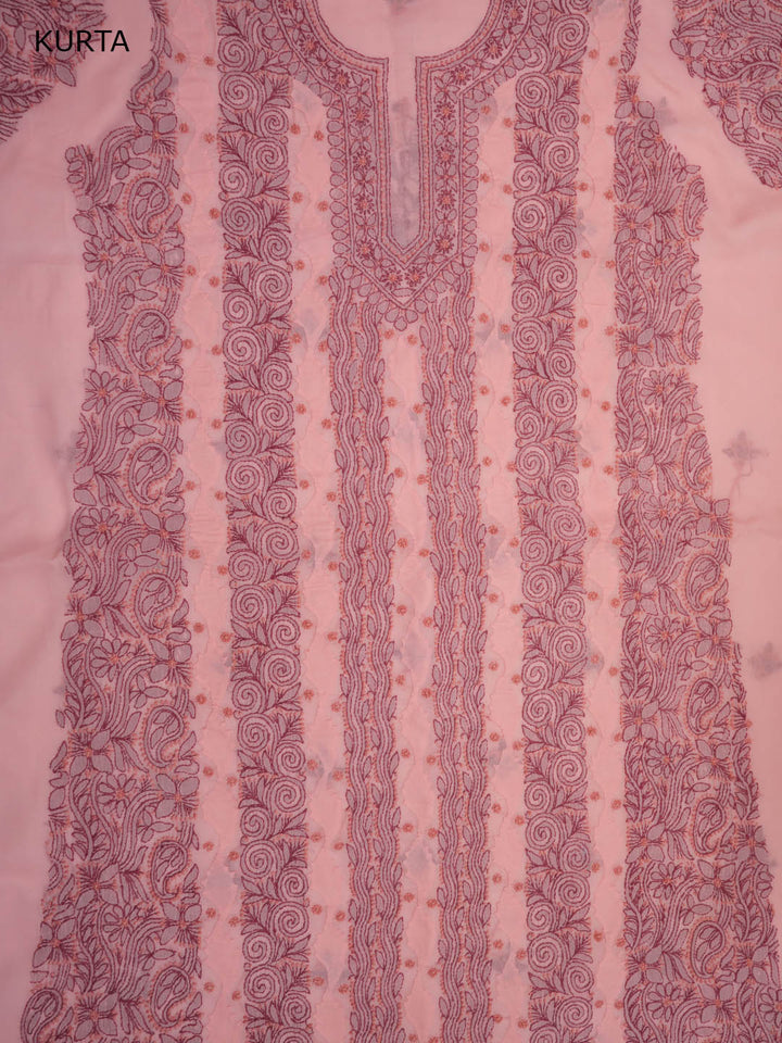 Women Hand Embroidered Chikankari Cotton Dressmaterial PC4120-DUSTYROSE