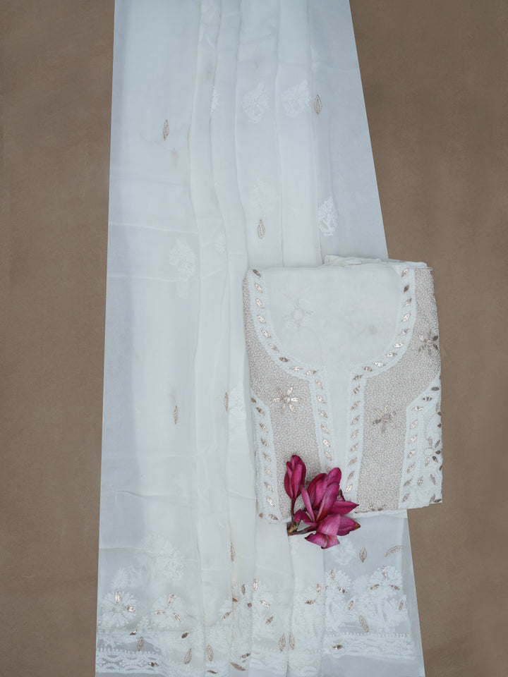 Women Hand Embroidered Chikankari Viscose Georgette Dressmaterial PC4124-WHITE2