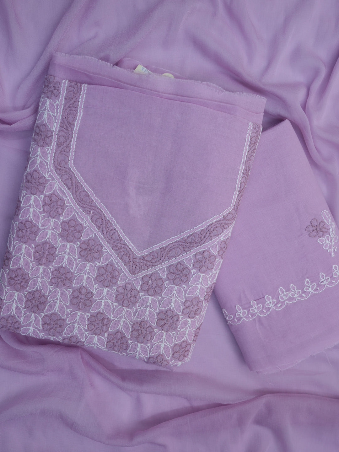 Women Hand Embroidered Chikankari Cotton Dressmaterial PCSCU00102FS-MAUVE
