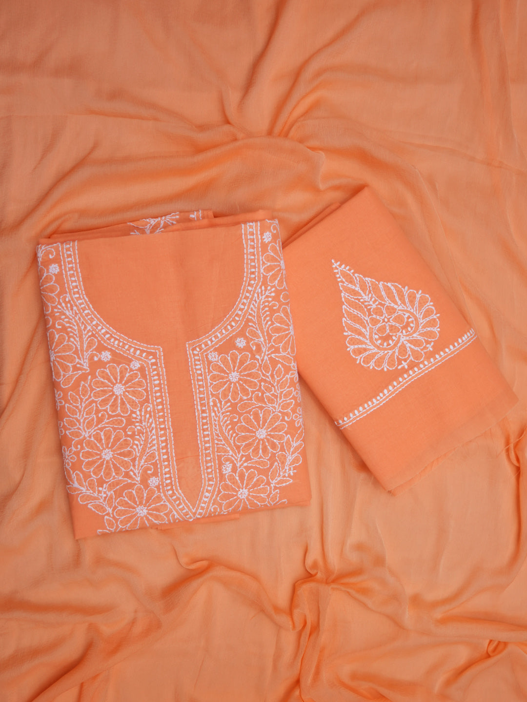 Women Hand Embroidered Cotton Chikankari Dress Material PCSCU00104FS Orange