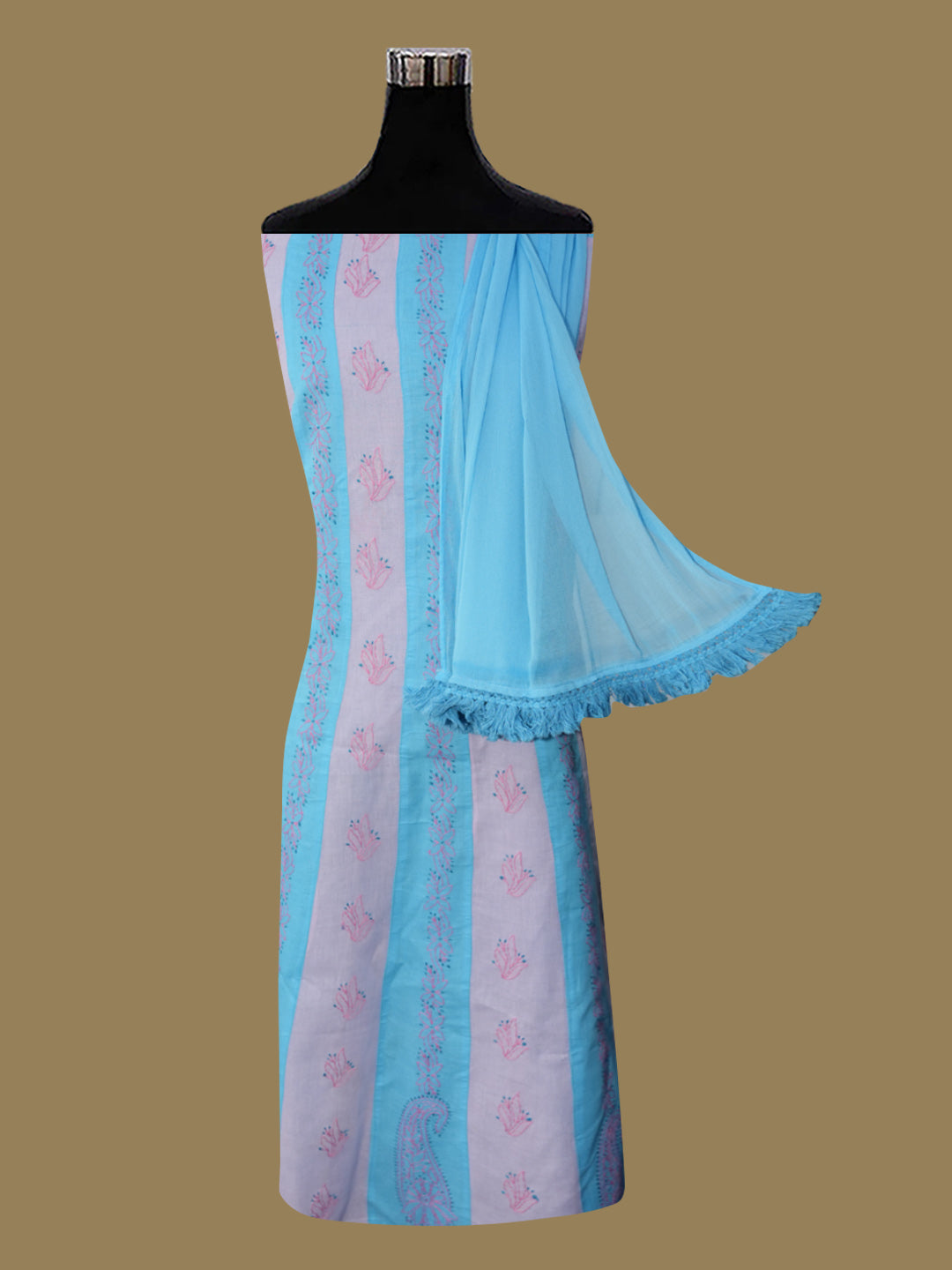 Women Hand Embroidered Chikankari Cotton Dressmaterial PC4120-POWDERBLUE