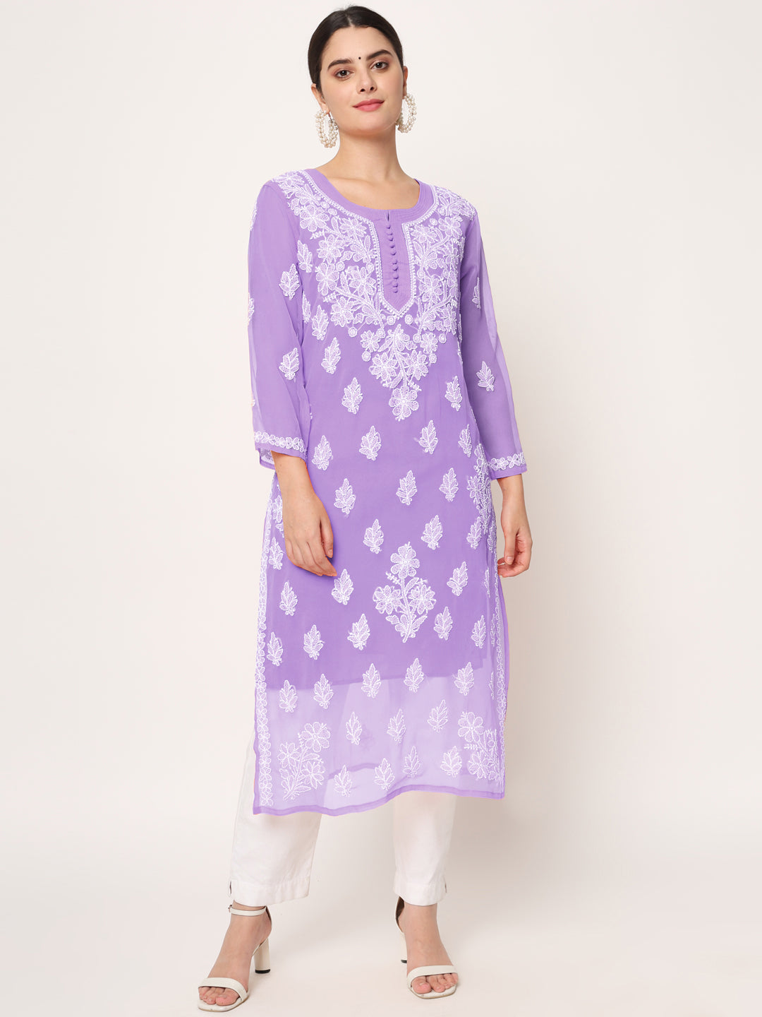 Hand Embroidered Georgette Straight Kurta With Matching Slip-PC3560