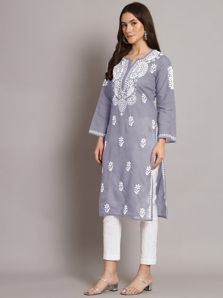 Hand Embroidered Chikankari  Cotton Straight Kurta- PC3561