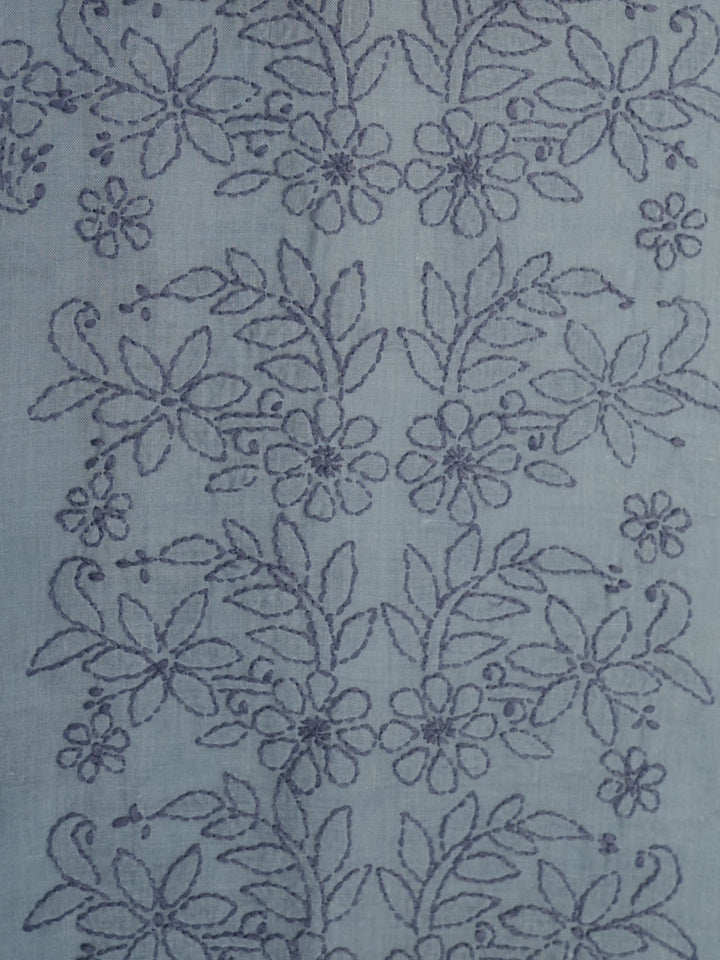 Women Hand Embroidered Cotton Chikankari Dress MaterialPCSCU00406FS-STEELGREY