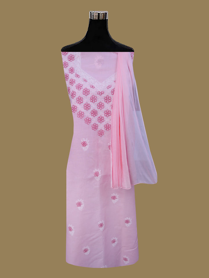 Women Hand Embroidered Chikankari Cotton Dressmaterial PCSCU00102FS-Pink