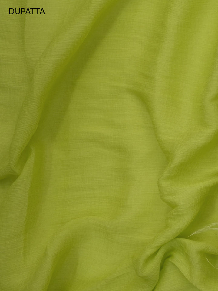 Women Hand Embroidered Cotton Chikankari Dress MaterialPCSCU00406FS-LIMEGREEN