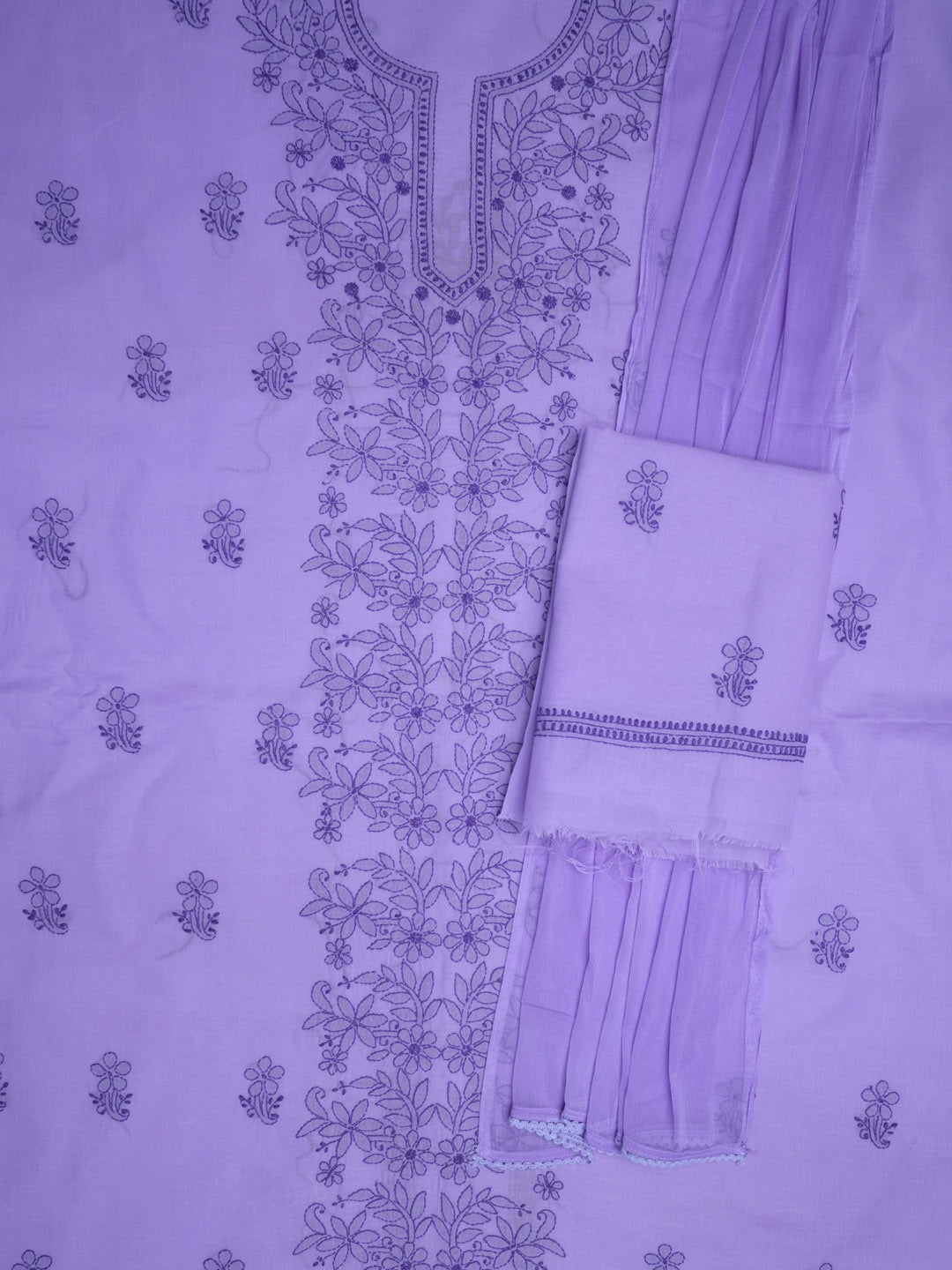 Women Hand Embroidered Chikankari Cotton Dressmaterial PCSCU00406FS-MAUVE