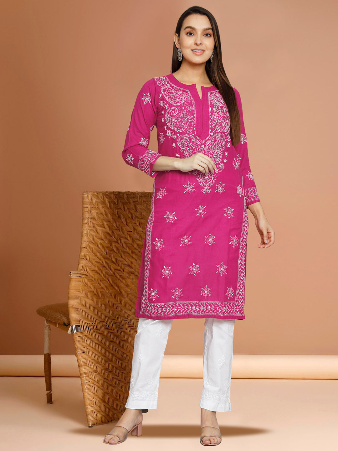 Hand Embroidered Cotton Straight Kurta-PC3435