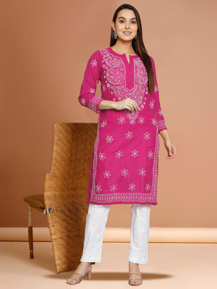 Hand Embroidered Cotton Straight Kurta-PC3435