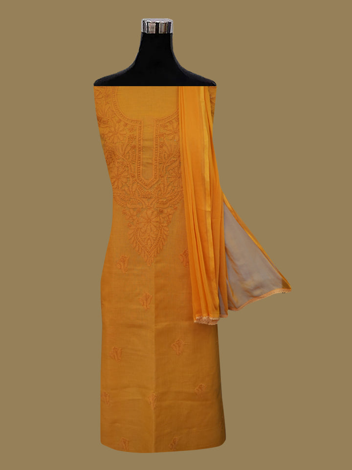 Women Hand Embroidered Chikankari Cotton Dressmaterial PCSCU00103FS-MUSTARD