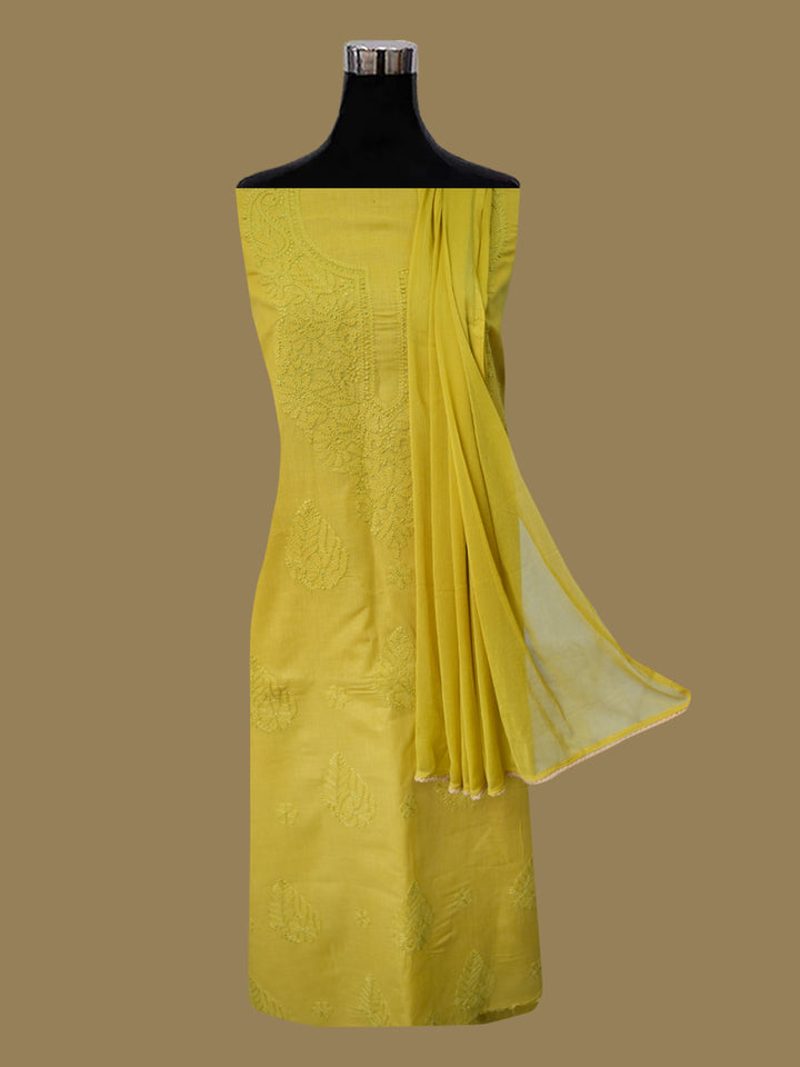 Women Hand Embroidered Chikankari Cotton DressMaterial PCSCU00406FS-GREEN