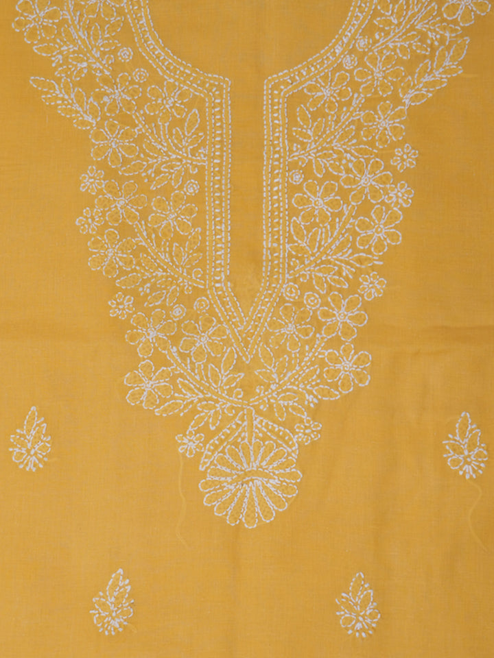 Women Hand Embroidered Cotton Chikankari Dress Material PCSCU00104FS Yellow