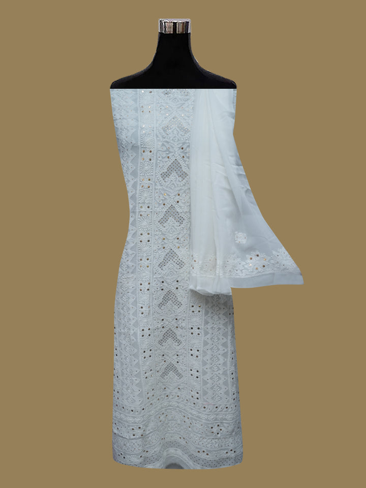Women Hand Embroidered Chikankari Viscose Georgette Dressmaterial PC4124-WHITE9